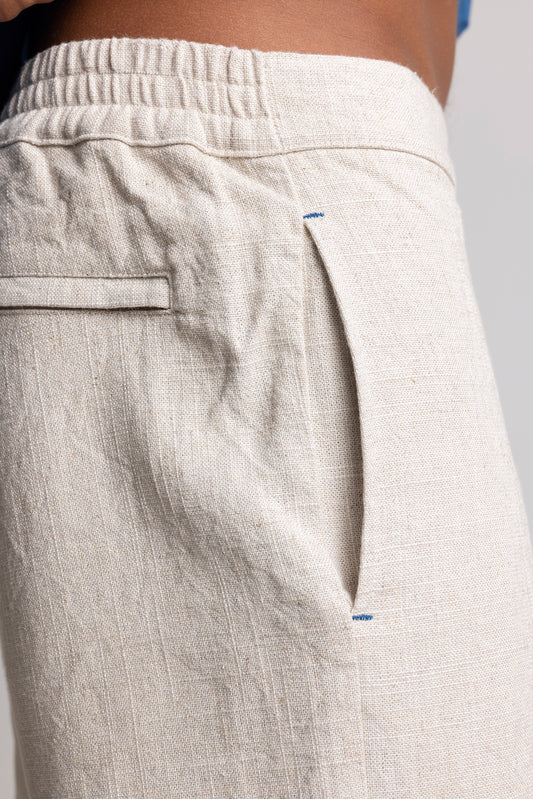 Tailored Linen Shorts With Button and Drawstring